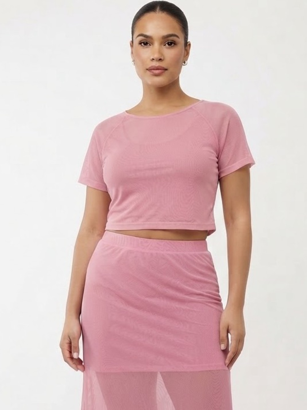 bebe Sheer Pink Short-Sleeve Crop Top